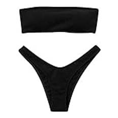 YANFJHV Bikini dam hög midja bikiniset tvådelad baddräkt strandmode baddräkt bandeau push up badkläder strandbaddräkt simkläder sexig bikini topp sträng bkinibyxor, Svart1, M