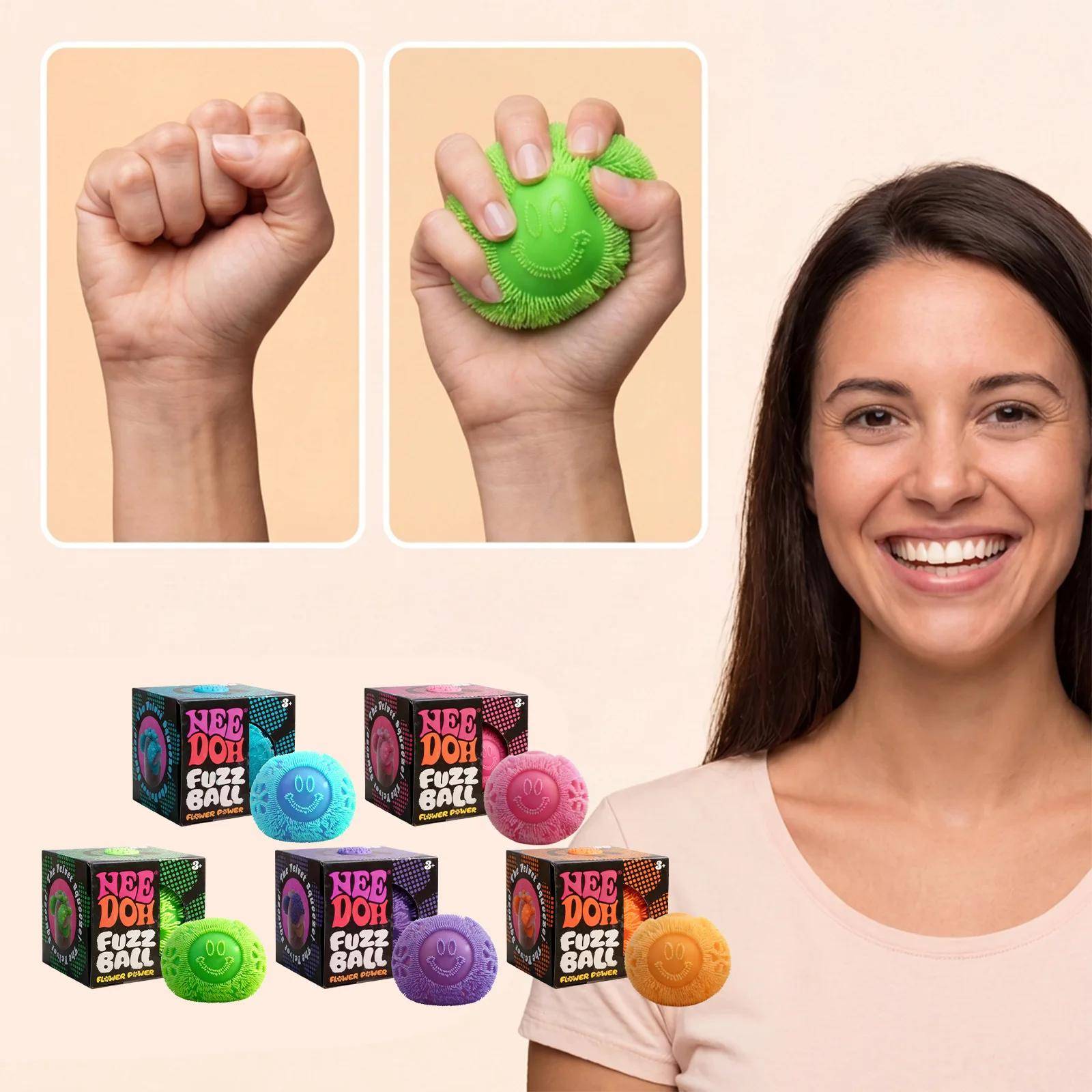 Nee Doh Fuzzboll Söt Smiley Face Blomform Mjuk Icke-klibbig Stresslindrande Klämleksak för Kontor Hem Barn Vuxna black
