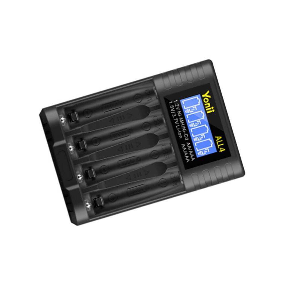 Yonii ALL4 Charger, 4-Slot High-Speed LCD AA/AAA Charger, Suitable for 1.2V Ni-MH 1.5V/3.7V Li-Ion Rechargeable Batteries