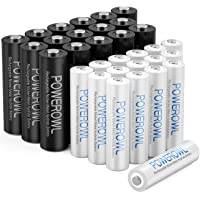 POWEROWL 32 delar AA AAA uppladdningsbara batterier med hög kapacitet, 16 X 2800 mAh uppladdningsbara AA-batterier och 16 X 1000 mAh uppladdningsbara AAA-batterier, 1,2V Ni-MH uppladdningsbart batteri
