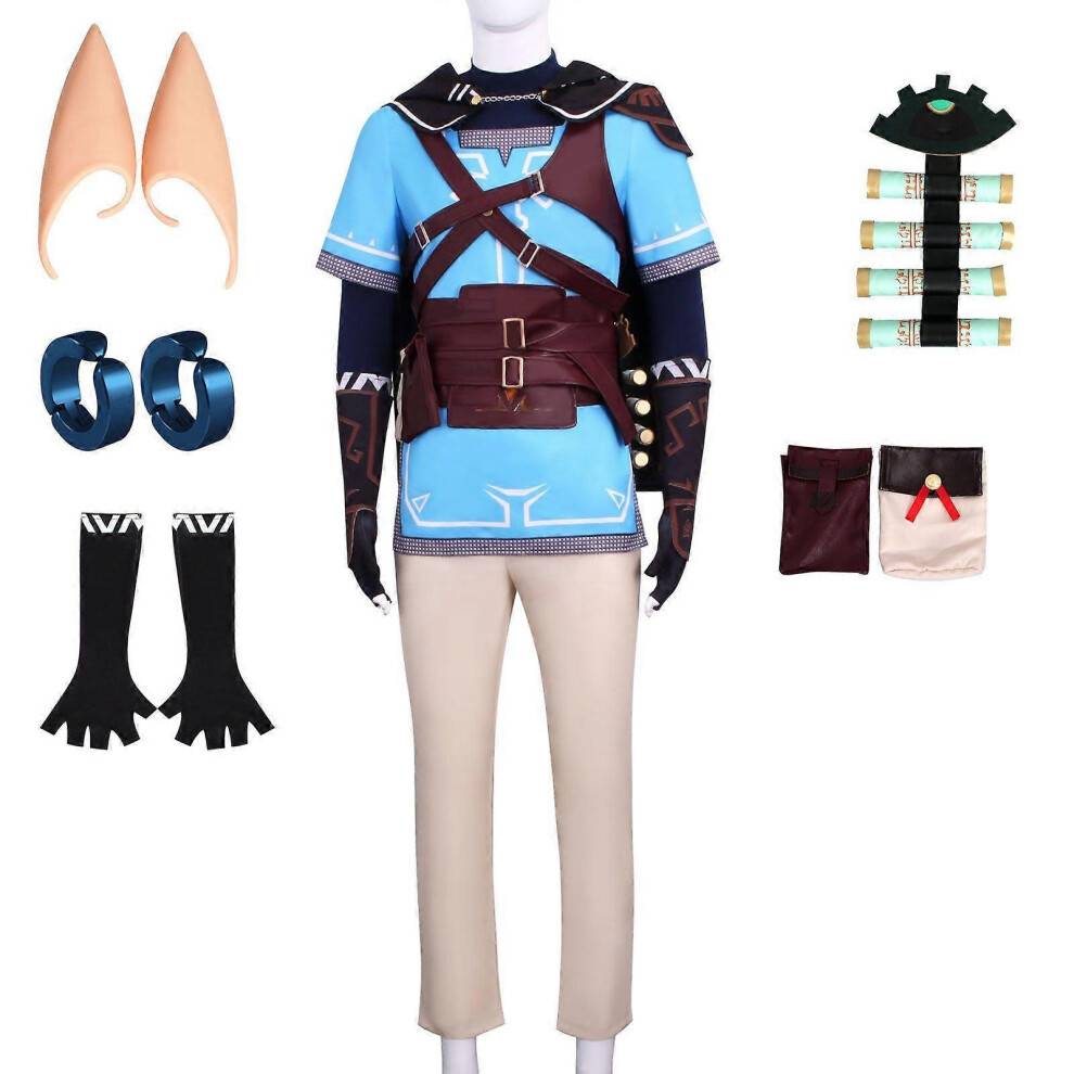 (Kids 150) The Legend of Zelda Tears of the Kingdom Link Cosplay Costume Halloween Carnival Party Fancy Dress Set for Mens