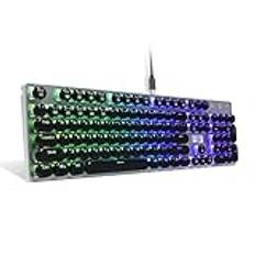 E-Yooso Z-88 trådbundet mekaniskt speltangentbord i skrivmaskinstil, programmerbar RGB-bakgrundsbelysning, blå omkopplare – klicky, avtagbar USB-C-kabel, retro 104 knappar