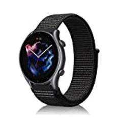 Niboow 22 mm armband för Amazfit Bip 5/GTR 4/GTR 3 Pro/GTR 3/GTR 2 eSIM/GTR 2e/GTR 47 mm, nylon ventilerande armband klockarmband för Amazfit Cheetah/Cheetah Pro/Stratos 3/Stratos 2s-svart