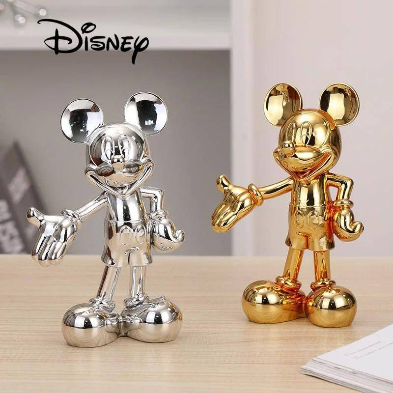 Disney Tecknad Anime Musse Pigg Figur Staty Harts Plätering Välkomnande Gest Skulptur Musse Pynt Kaffebar Heminredning