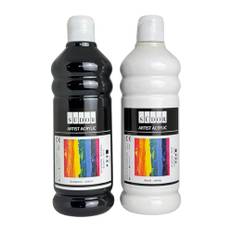 Set med akrylfärger, 500 + 500 ml, totalt 1 000 ml. Förmånlig akrylfärg högkvalitativ konstnärsfärg, hantverk (duo-1 (svart, vit))