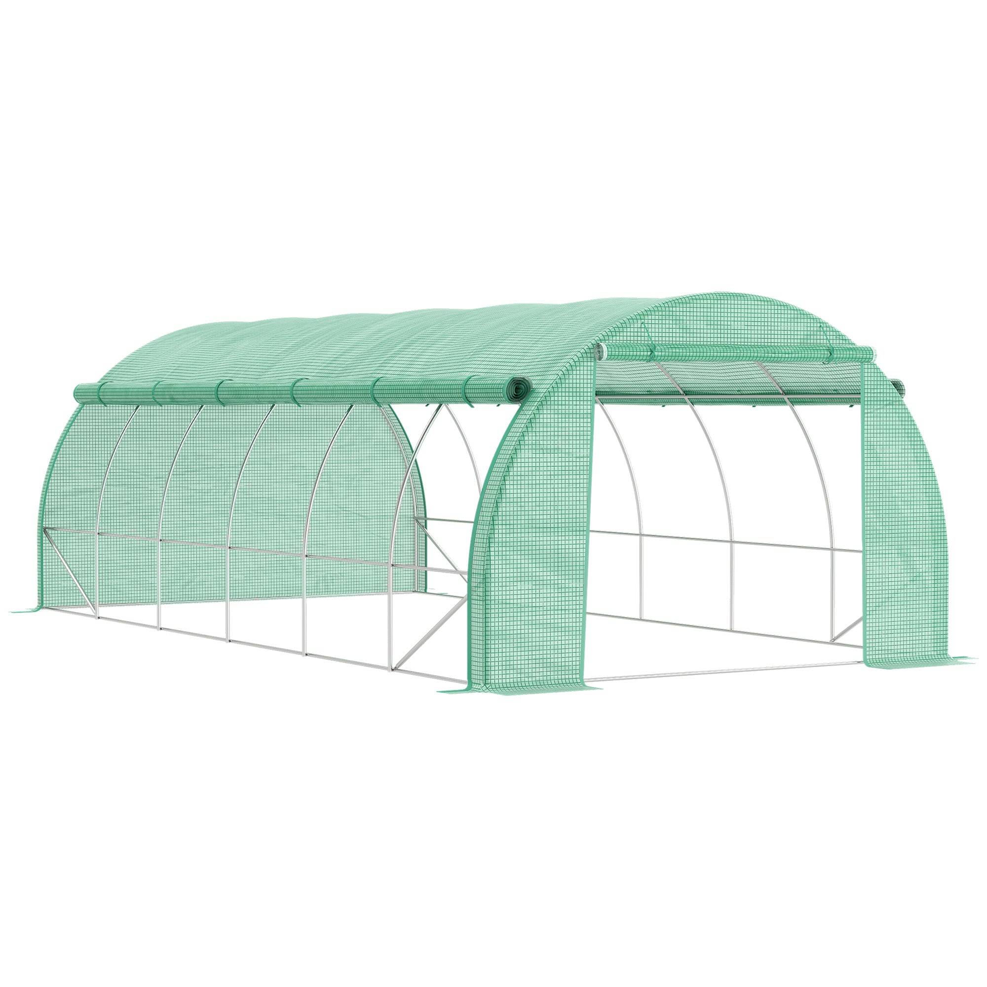 Polytunnel 6 x 3 x 2 m walk-in drivhus med rulledæksler, polytunnel drivhus, uv-beskyttelse, stålrør, grøn