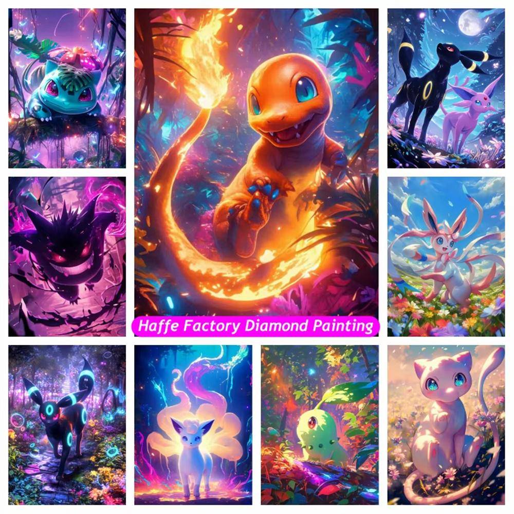 Fantasy Skog Pokemon Gör-det-själv 5d Full Diamantmålning Charmander Bulbasaur Eevee Jigglypuff Konst Mosaik Korsstygn Rumsinredning