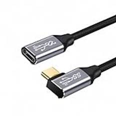 CY-kabel vänster höger vinklad USB-C USB 3.1 typ C hane till hona förlängning datakabel 10 Gbps 100 W fodral kompatibel med iPhone 15 bärbar dator (300 cm)