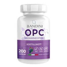 Bandini® OPC Supplement (95%) Druvkärneextrakt med vitamin C - 200 veganska kapslar - Ren OPC från italienska druvor, högsta innehåll enligt HPLC - Antioxidant, oligomera proanthocyanidiner 95%