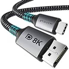USB C DisplayPort 1.4 kabel 8K@60Hz Stouchi 4K@144Hz/120Hz 5K @60Hz 2K@240Hz Thunderbolt 3/4 till DisplayPort HBR3 32,4 Gbps typ C DP 1.4 för M1 MacBook Pro 2021 Mac Mini Dell XPS 1M VESA-certifierad