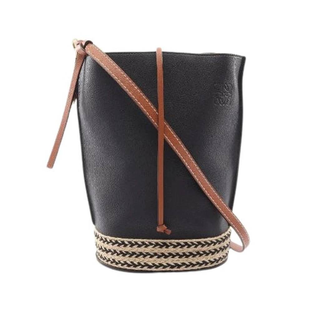 Loewe Pre-owned Pre-owned Gate Læder Raffia Bucket Skuldertaske - Vintage - Dame - Sort - ONE SIZE - Uld