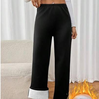 Casual vida byxor för kvinnor, fleecefodrade leggings, tjock fleecefodrad jacka för kvinnor för vintern, högmidjade byxor, termobyxor sportsvart (L,M,S,XL,XXL)