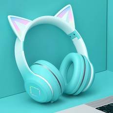 /NN/Trådløse Bluetooth-hovedtelefoner til børn med katteører, RGB-belysning, sammenklappelige, med mikrofon og lydstyrkekontrol til piger Grøn
