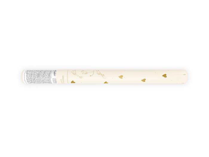 Hvid Og Guld Hjerter Konfettirør - 35 cm.