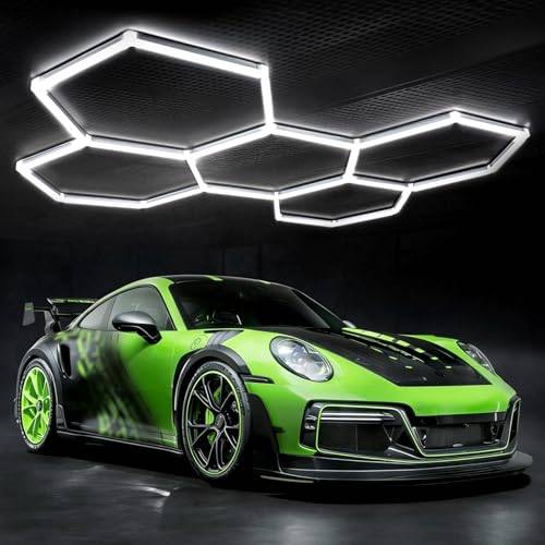 LED Hexagon Belysning - 24pcs Rörlampor, 192W 6500K Superljusa Kopplbara LED Taklampor för Garage, Verkstad, Gym, Källare, Bilvårdssalong, Bilverkstad (5-Hex)