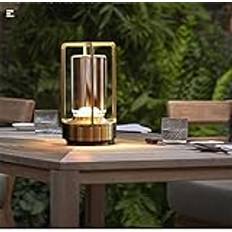 Bärbar metallbord för inomhus/utomhus, uppladdningsbar trådlös LED-lampa, 3-färgs oändligt dimning batteridriven liten skrivbord, restaurang/sovrum/bar/kafé/campinglampa (guld)