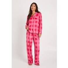 Baby Fleece Rutigt Långärmad Skjorta & Byxor Lounge Set, Pink - 34