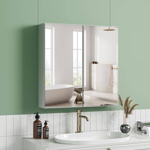 Dripex Spiegelschrank Bad 60×60×12 cm, 2-türig, verstellbare Böden