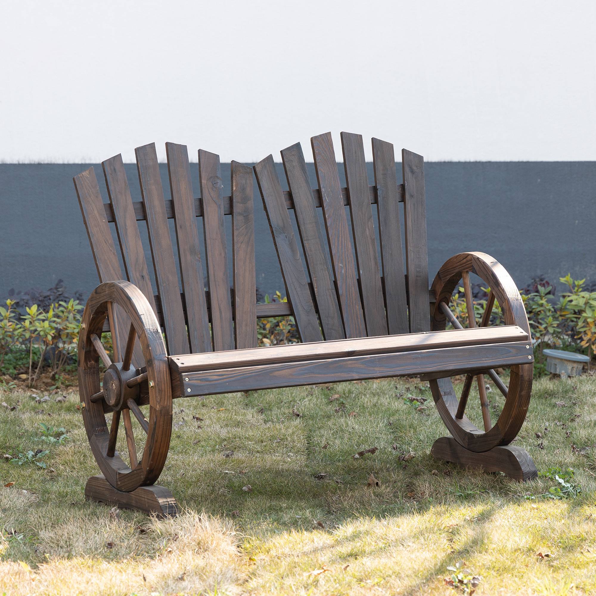 Havebænk med armlæn, siddebænk, havemøbler, rustik bænk, massivt træ, mørkebrun, 108 x 66 x 95 cm.