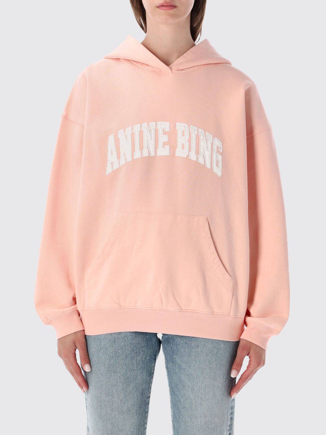 ANINE BING Oversized Printed Logo Cotton Hoodie - S