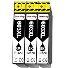 HenceBuy 603 svarta bläckpatroner XL ersättning för Epson 603XL Expression Home XP-3105 XP-3150 XP-2100 XP-2105 XP-2150 XP-2155 XP-4100 XP-4150 Workforce WF-2830 WF-2833 5 WF-2850 (3 BK)