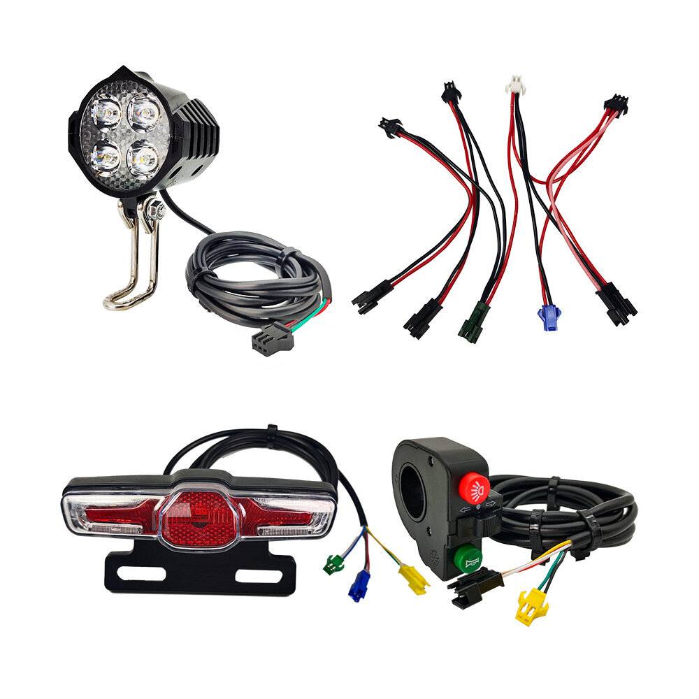 EBKE 180-220LM 12-60V 2.8W Elcykel Framljus Varnings Bakljus Ljusomkopplare Ljusgrupps Anslutningskablar Kit