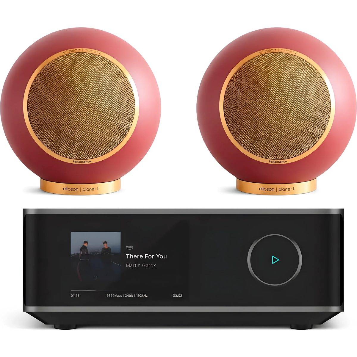 Elipson + WiiM Planet L Performance 2.0 bordeaux guld (2-pack) + Amp Ultra rymdgrå