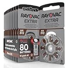 80 Hörapparat Batteri Rayovac Extra Storlek 312. 10x8 Batterier för Hörapparater