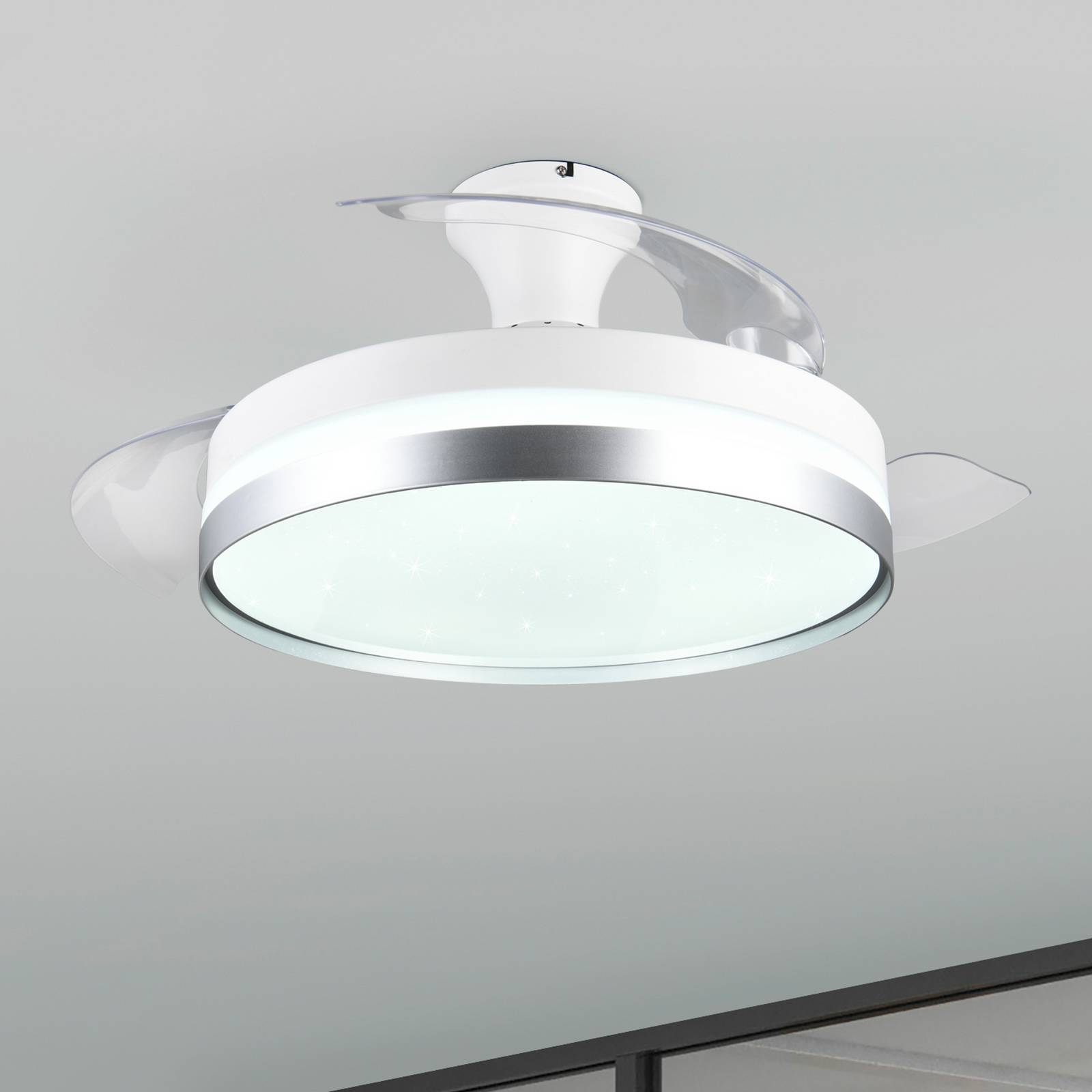 Reality Leuchten LED-fläkt Lindberg DC tyst Ø 100 cm CCT fjärrkontroll Lindberg, dimbar, Aluminium / grå / zink, Vardagsrum / matsal, Syntetmaterial, Modern