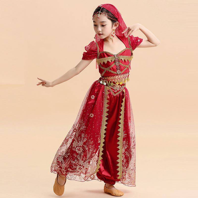 Halloween Prinsessklänning Ny Jasmine Prinsessa Aladdin Gudomlig Lampa Barnset Indisk Dans Flicka Uppträdandeklänning cm