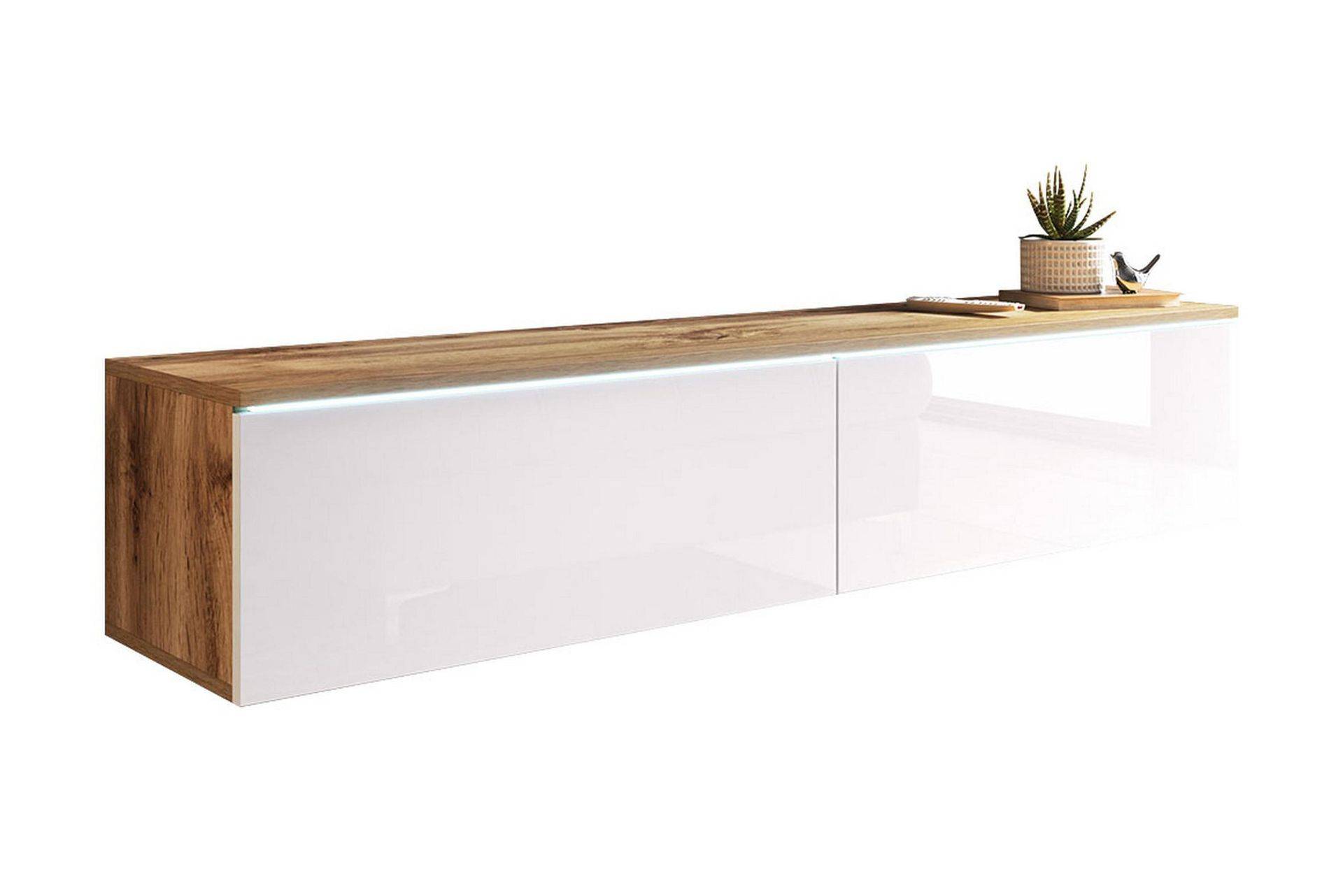 Cuguen Tv-skåp 140 cm Vit LED - Vit/Natur TV bänk & mediabänk Vit,Natur Concept 55