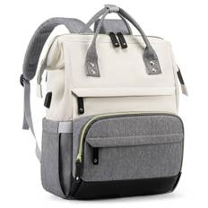 Laptop Rygsæk Kvinder 15.6 tommer, med USB-port til Arbejde, Forretningsrejser, Rygsæk til Lærere Sygeplejerske, Beige Grå