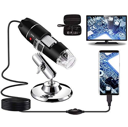 Bysameyee USB-digitalt mikroskop 40 x till 1 000 X, 8 LED-förstoringendoskopkamera med bärväska och metallstativ, kompatibel med Android Windows 7 8 10 Linux Mac