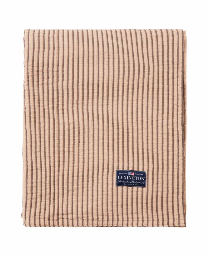 Lexington Striped Reversable Organic Cotton Sengetæppe Beige 260x240 cm