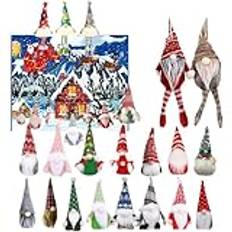 Tomte adventskalender 2024, jul tomte adventskalender 2024 17 st. dvärgar mjuk leksak med 3 st lysande tomtefigurer, plysch dvärg jul nedräkning kalender dekoration