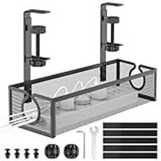 DECOHOME Kabelhanteringsbricka under skrivbord, kabelhantering utan borrning, kabelkorg för hantering av kablar och grenuttag, inga skruvar, prydlig låda, för hem, kontor, internetcafé (svart, 1-pack)