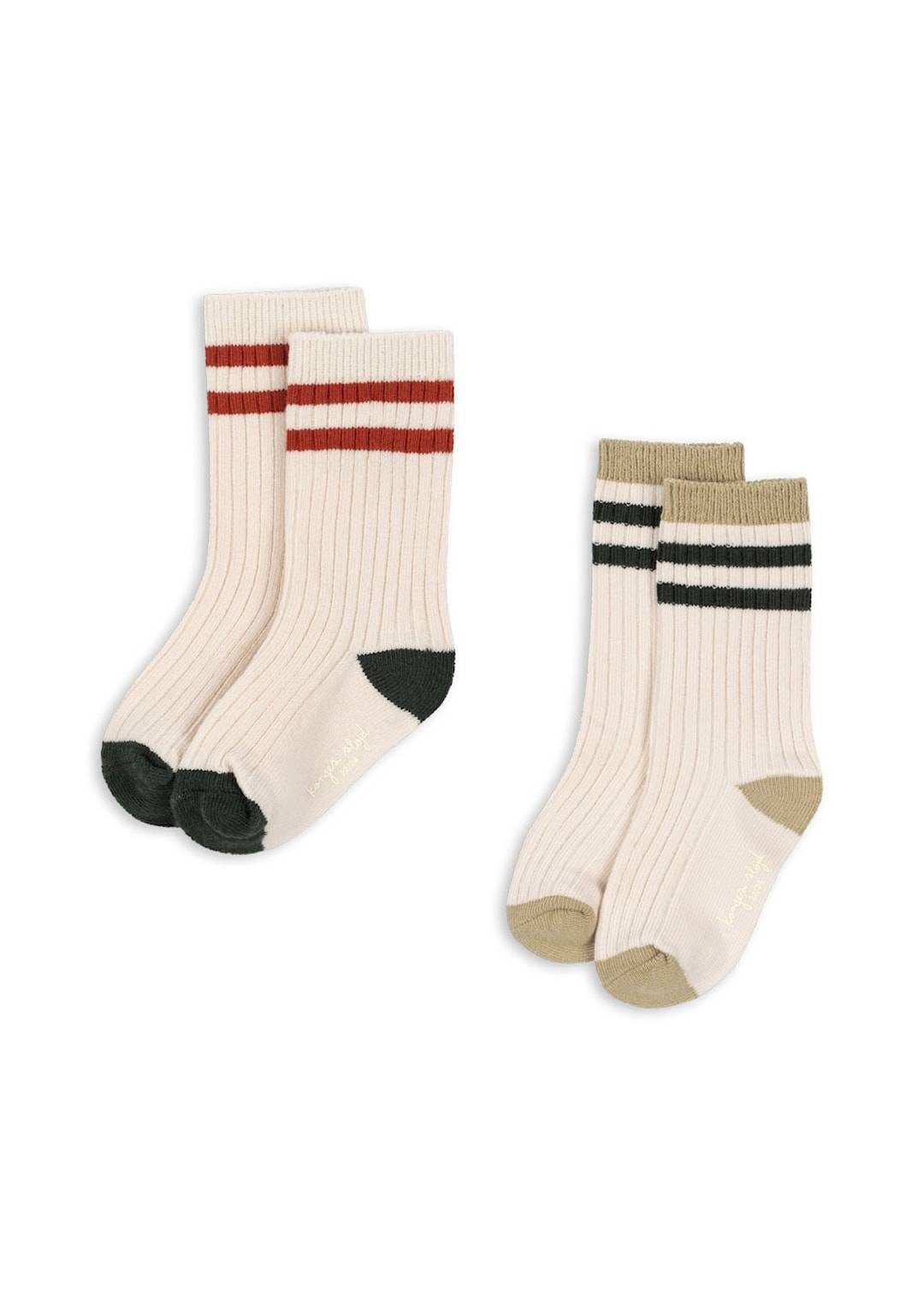Konges Sløjd 2-pack Ribbstickade Strumpor Green Stripe Green Stripe-29-32 Grön 29-32 EU Pojkar
