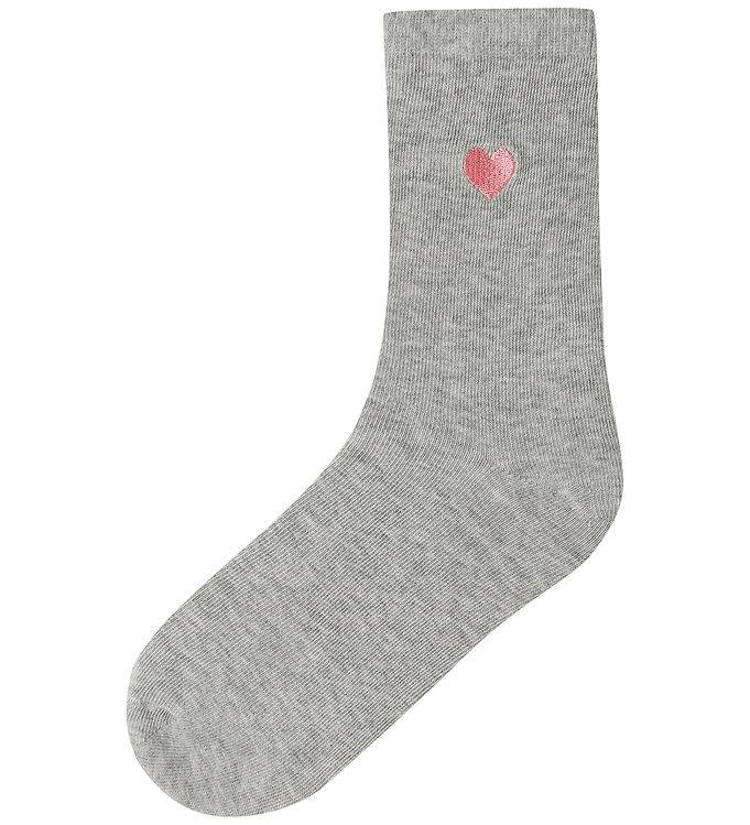Name It Strømper - NkfLisok - Grey Melange/Embroider Heart - Name It - 34/36 - Strømper