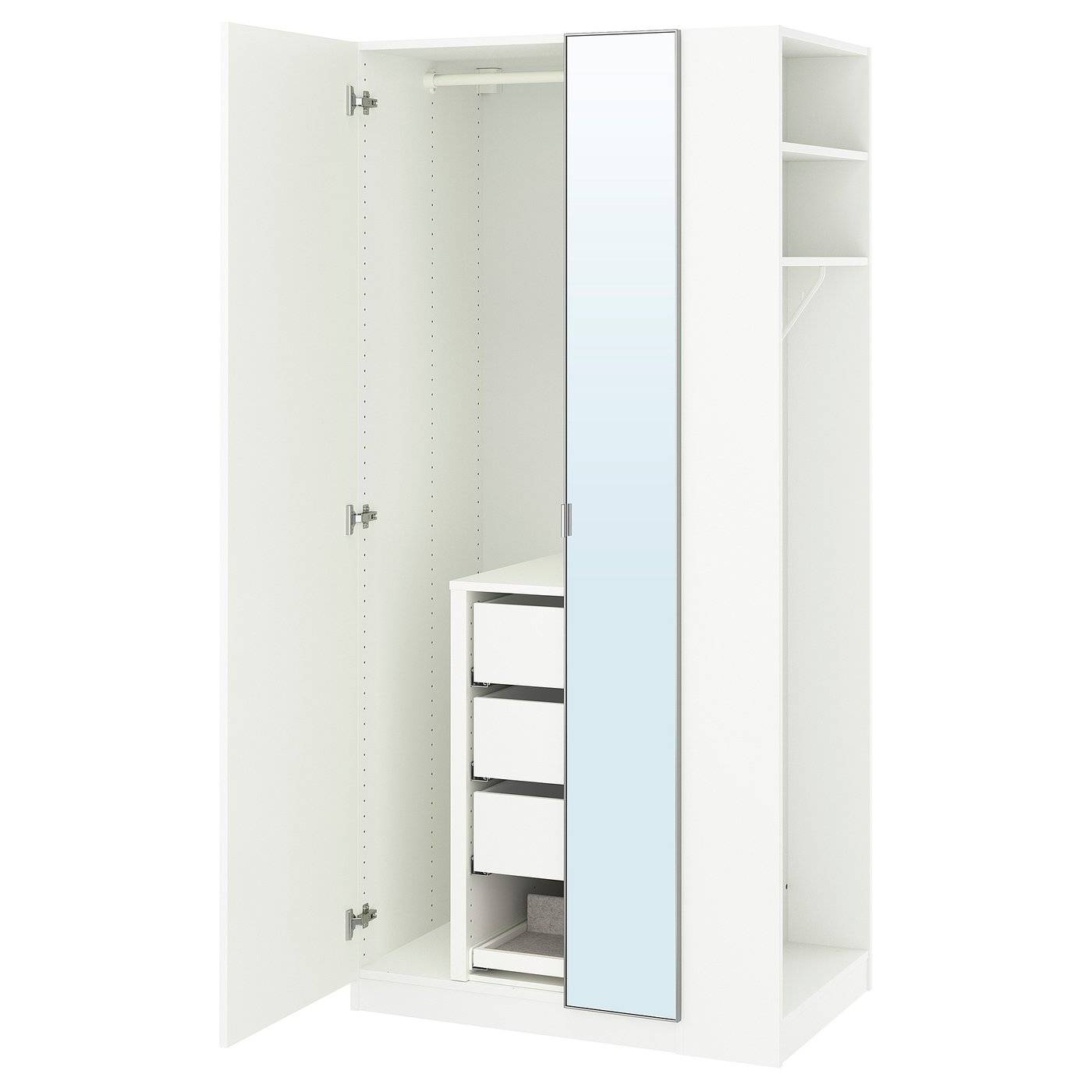 PAX / FORSAND/ÅHEIM garderobskombination, vit spegelglas/vit, 95x60x201 cm