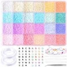 10008 stycken 2 mm pärlor för att trä upp 12/0 rocailles pärlor för armband pastell glaspärlor pysselpärlor och bokstavspärlor, pärlset för armband halsband ring gör-det-själv armband tillverkning