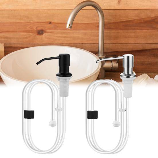 Tvåldispenser för diskbänk Rostfritt stål Bänkskiva Pump med 1m Förlängningsrörssats 360-graders Rotation Korrosionsskydd Handtvättspump silver