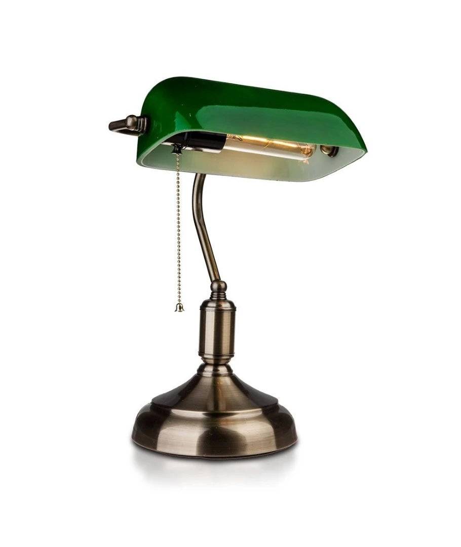 Klassisk Skrivebordslampe Med Grønt Glas - Vintage Stil - Lampeagenten - Hos Lampeagenten.