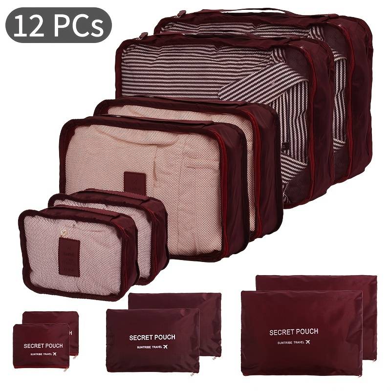 12pcs Travel Organizer Set For Suitcase Organization With Zippered Inner Bags - Thickened Luggage Organizer With Color-coded Compartments For Shoes, Toiletries, And Clothing