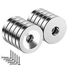 Wukong 10 stycken neodym-magneter, 10 x 3 mm extra stark med hål stor, magnet med skruvar för magnetplatta, kök, kylskåp och verktygsrum