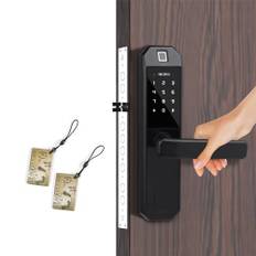 Smart dörrlås, digitalt dörrlås med nummerkod och fingeravtryck dörrlås, intelligent stöldskyddslås med handtag, smart hem elektroniskt dörrlås svart