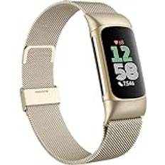Faliogo Metallrem kompatibel med Fitbit Charge 6-rem för kvinnor män, justerbart rostfritt stål nätögla ersättningsband med magnetiskt lås för Fitbit Charge 6, vintage guld