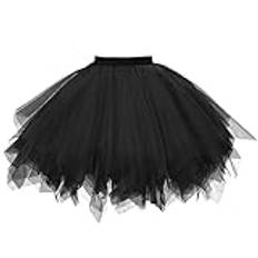 AUYAO 4 lager tutus för kvinnor, puffiga elastiska kjolar, lämplig för maskerad, jul, halloweenfestgåvor, Svart, one size