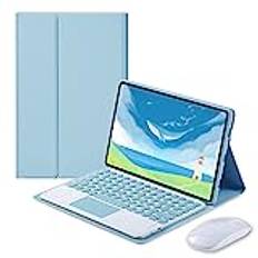 QYiiD Tangentbordsfodral med mus för Lenovo Smart Tab M10 Plus TB-X606F TB-X606X, folio tangentbordsfodral med magnetiskt avtagbart trådlöst tangentbord för Lenovo Smart Tab M10 Plus 10,2 tum, blå