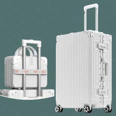 2-Piece Travel Suitcase Set 20-Inch Aluminum Frame Cabin Suitcase + Beauty Box Set | Anti-Scratch Silent Universal Wheels + TSA Lock | Suitable For St - White - 20 inch