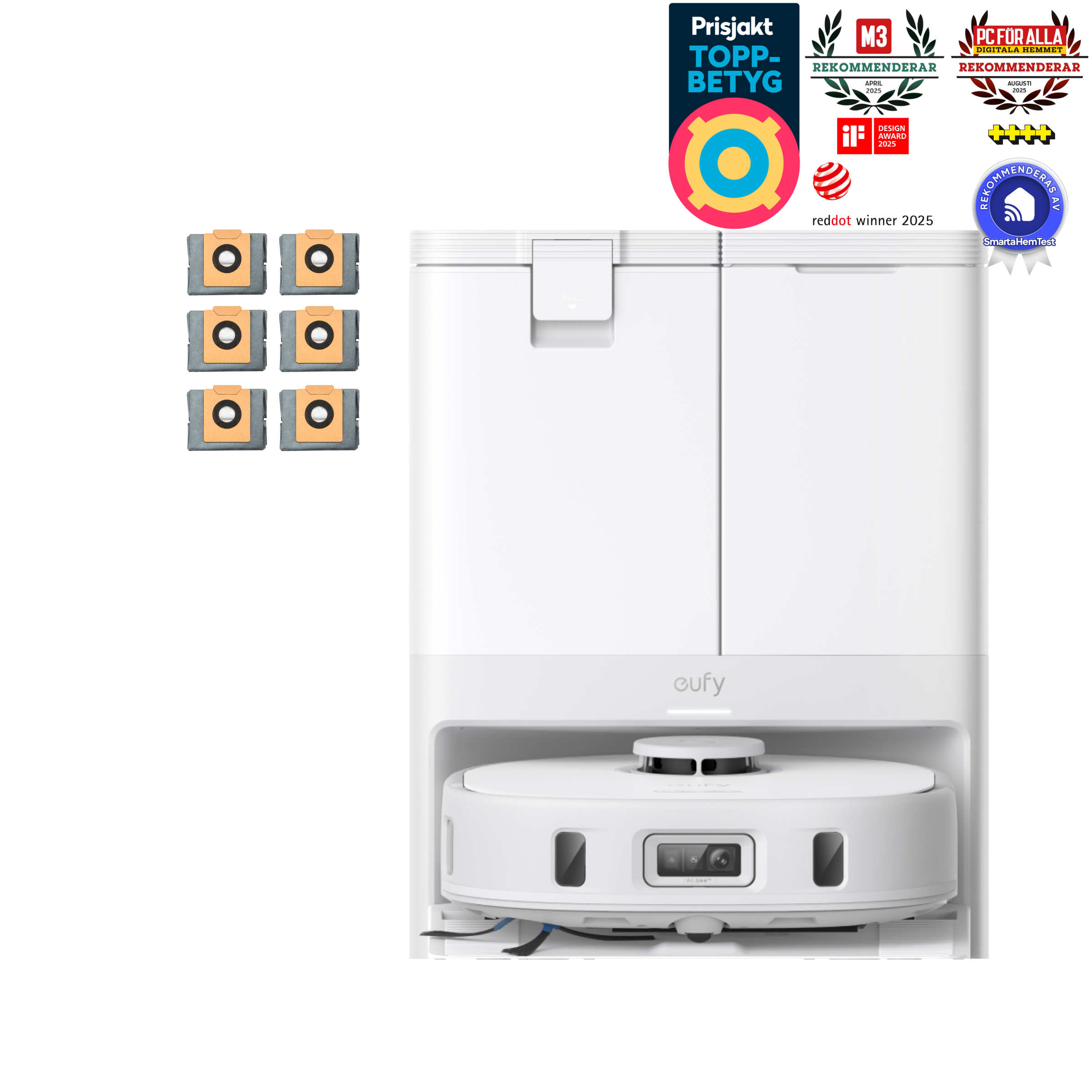 eufy X10 Pro Omni (White) + Dust Bags (6-Pack)